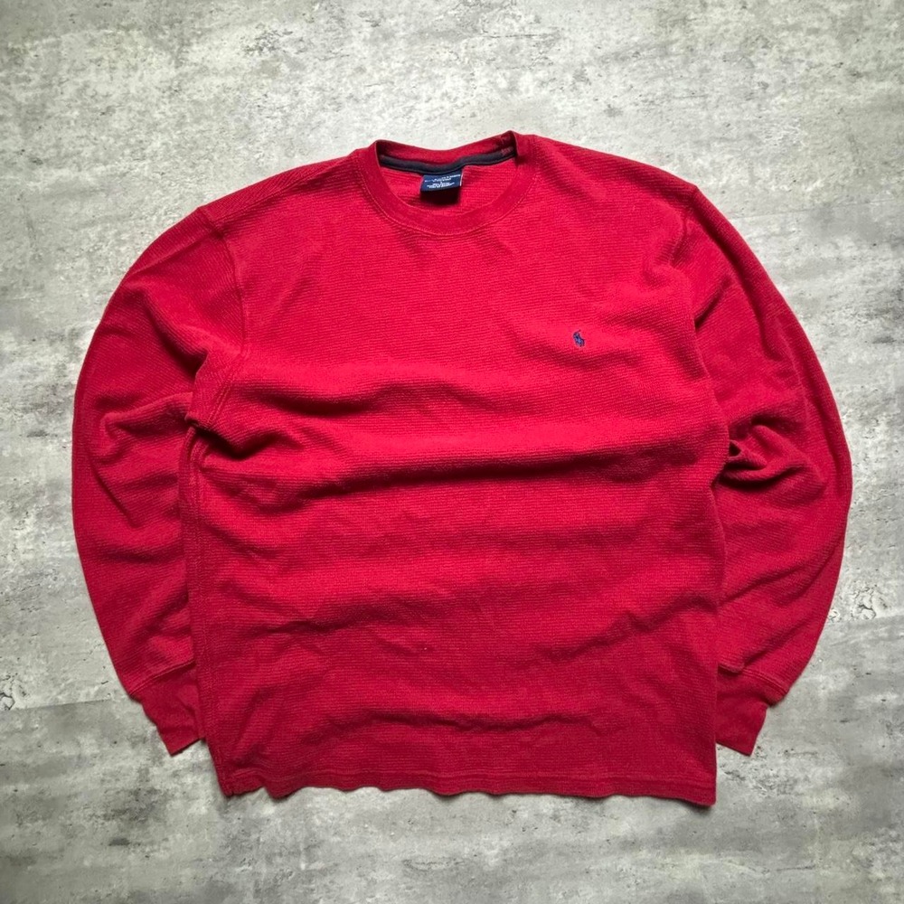 Polo Ralph Lauren Waffle Knit Tee Mens Large Red Long Sleeve Y2K